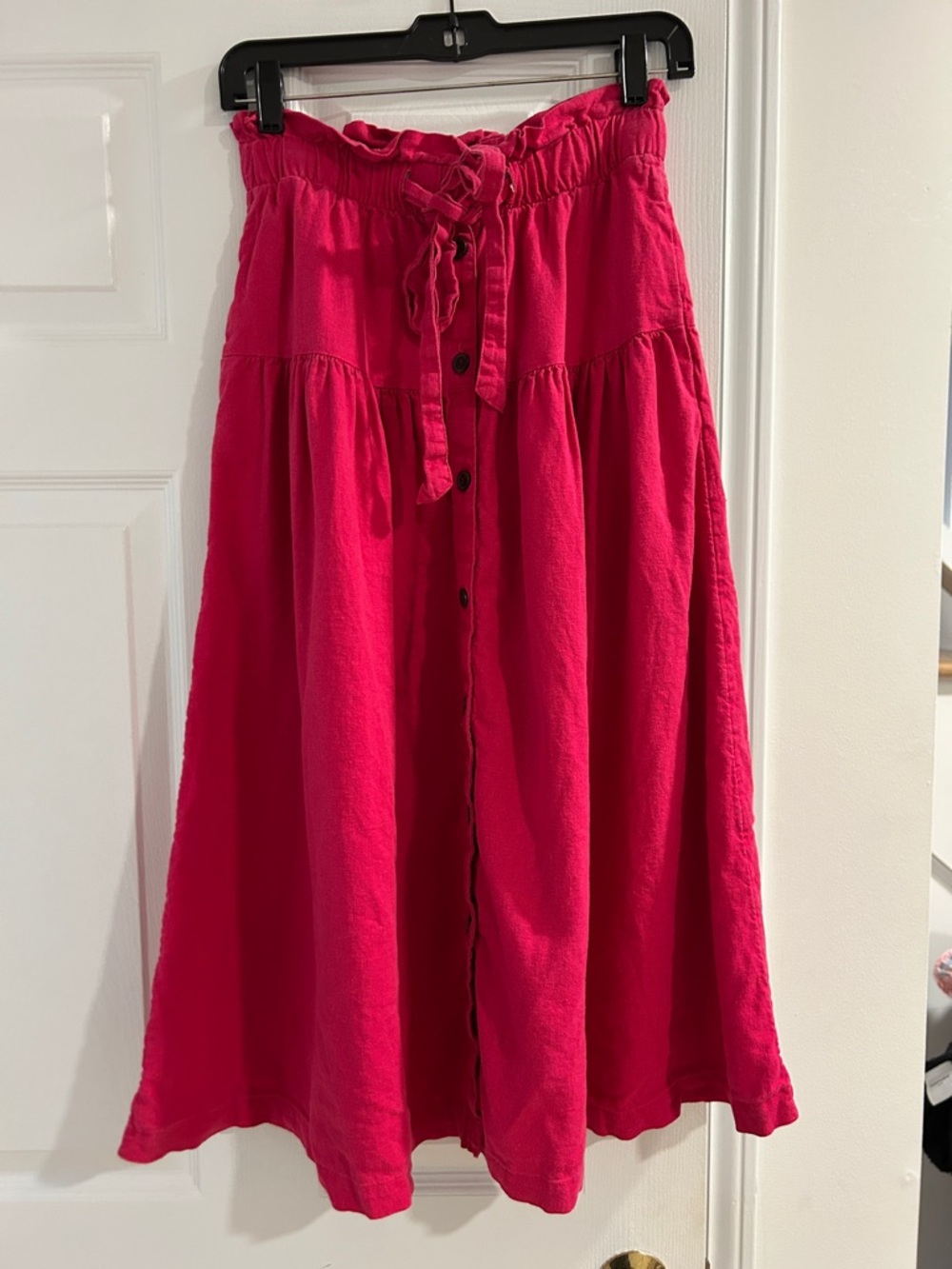 Universal threads linen Women’s Pink Button-Front Midi Skirt with Tie Waist